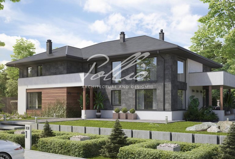 Projekt domu piętrowego z cegły z dużą kuchnią, spiżarnią i ogrodem zimowym