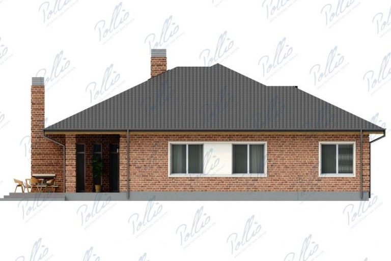X37 - Projekt domu parterowego z betonu komórkowego z 4 sypialniami i dużym tarasem z grillem / 5