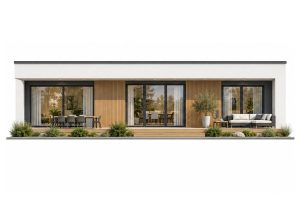 X45 - Projekt małego parterowego domu z 2 sypialniami, dużymi oknami i płaskim dachem / 5