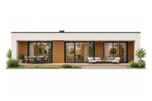 X43 - Projekt parterowego domu szkieletowego do 80m² w kształcie litery L z płaskim dachem i dużym tarasem / 6