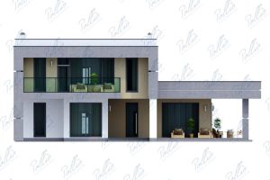 X27 - Projekt piętrowego domu w stylu high-tech z płaskim dachem i 3 sypialniami / 3