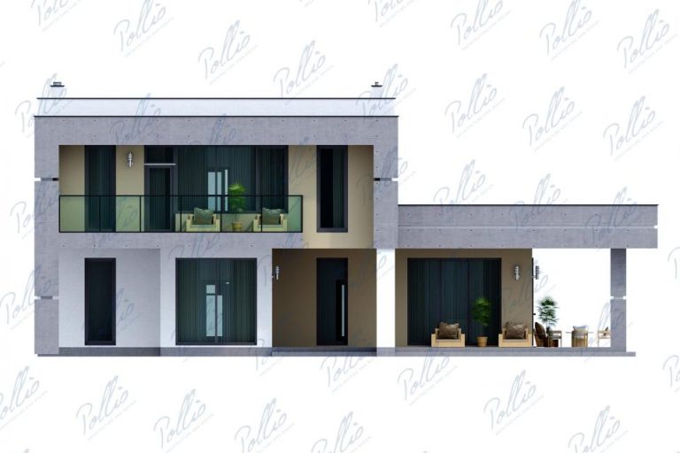 X27 - Projekt piętrowego domu w stylu high-tech z płaskim dachem i 3 sypialniami / 3