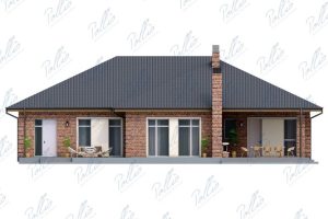 X37 - Projekt domu parterowego z betonu komórkowego z 4 sypialniami i dużym tarasem z grillem / 3