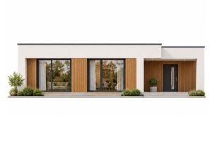 X43 - Projekt parterowego domu szkieletowego do 80m² w kształcie litery L z płaskim dachem i dużym tarasem / 4