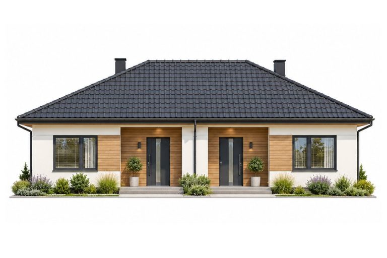 X51 - Projekt parterowego bliźniaka dwulokalowego z dachem czterospadowym, bez garażu / 4