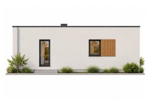 X43 - Projekt parterowego domu szkieletowego do 80m² w kształcie litery L z płaskim dachem i dużym tarasem / 7