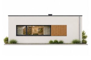 X43 - Projekt parterowego domu szkieletowego do 80m² w kształcie litery L z płaskim dachem i dużym tarasem / 5