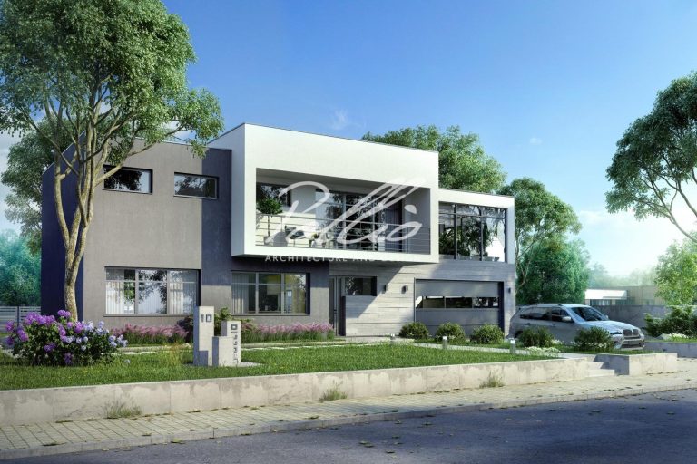 X10 - Projekt domu piętrowego z płaskim dachem, garażem, ogrodem zimowym i dużymi przeszkleniami. / 2