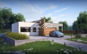 X6 - Projekt domu parterowego murowanego z płaskim dachem, garażem dwustanowiskowym i 4 pokojami. / 2