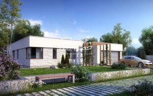 X7 - Projekt domu parterowego z 3 sypialniami, garażem, ogrodem zimowym i płaskim dachem. / 1