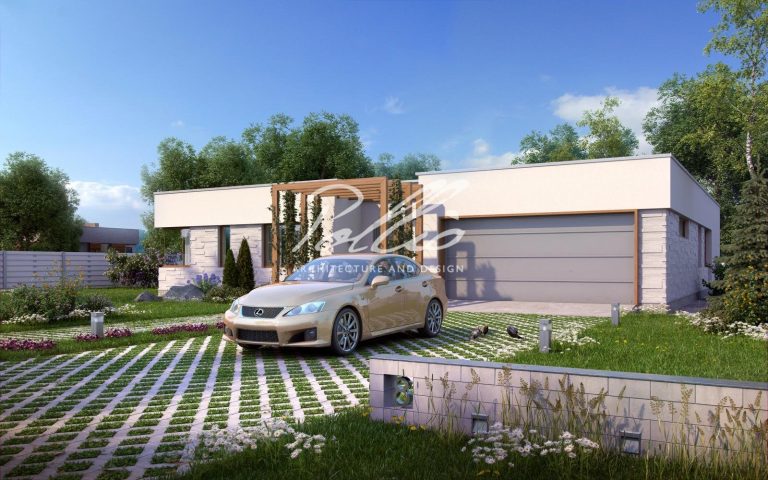 X7 - Projekt domu parterowego z 3 sypialniami, garażem, ogrodem zimowym i płaskim dachem. / 2
