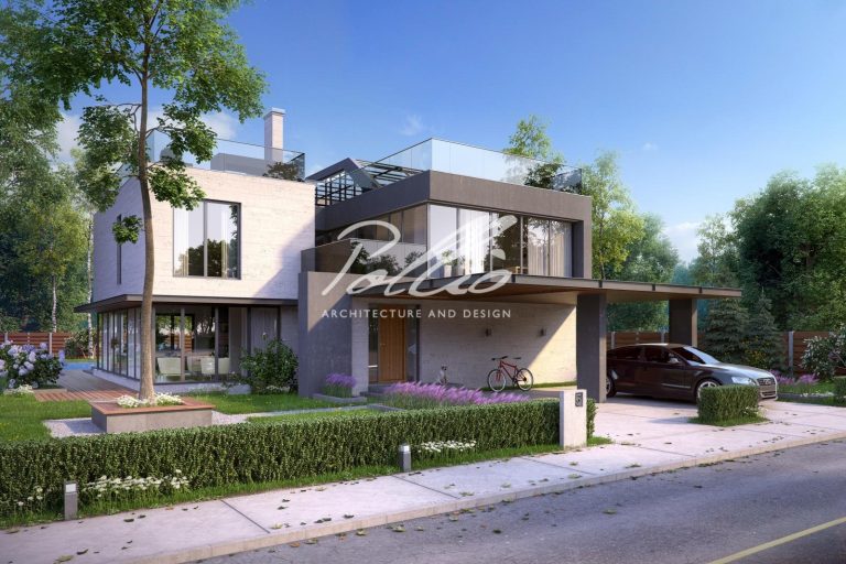 X8 - Projekt dużego domu o pow. do 350 m², z 4 sypialniami, tarasem na dachu płaskim i ogrodem zimowym. / 1