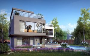 X8 - Projekt dużego domu o pow. do 350 m², z 4 sypialniami, tarasem na dachu płaskim i ogrodem zimowym. / 2