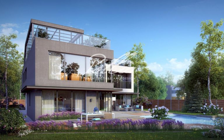 X8 - Projekt dużego domu o pow. do 350 m², z 4 sypialniami, tarasem na dachu płaskim i ogrodem zimowym. / 2