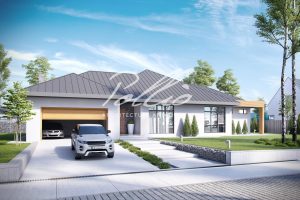 X12 - Projekt domu parterowego o powierzchni 260 m², z garażem, 3 sypialniami i dużym salonem. / 1