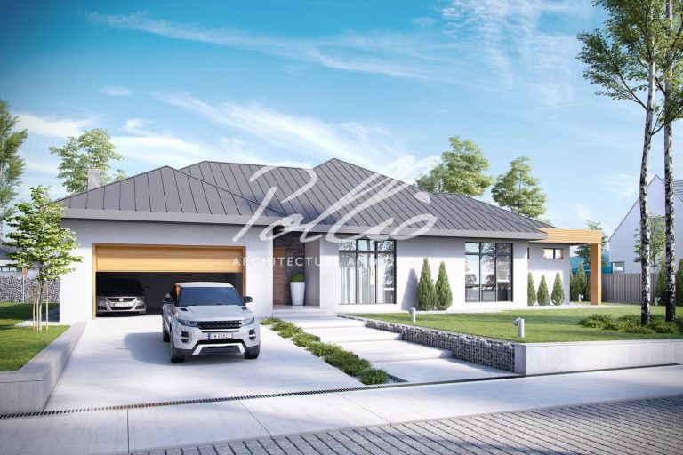 X12 - Projekt domu parterowego o powierzchni 260 m², z garażem, 3 sypialniami i dużym salonem. / 1