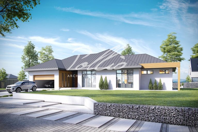 X12 - Projekt domu parterowego o powierzchni 260 m², z garażem, 3 sypialniami i dużym salonem. / 2