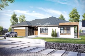 X12A - Projekt domu parterowego z dużą otwartą kuchnią, 3 pokojami i garażem dwustanowiskowym. / 1
