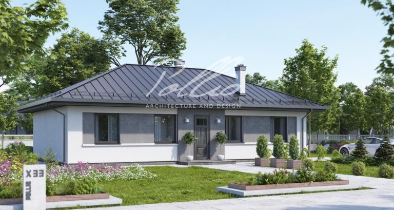 X33 - Projekt domu parterowego o pow. 100m2 z 3 sypialniami i dachem czterospadowym / 1