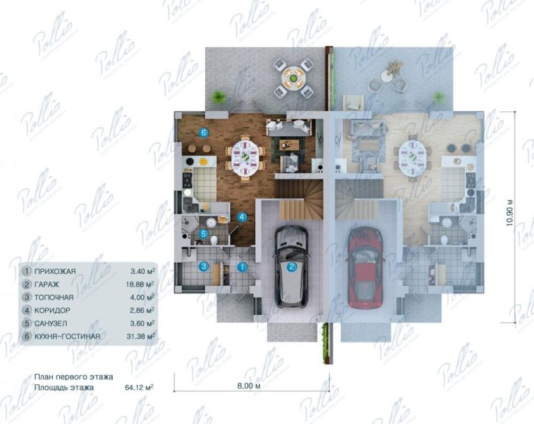 Xb4 - Projekt bliźniaka z garażem jednostanowiskowym i 4 sypialniami w każdym segmencie / 9
