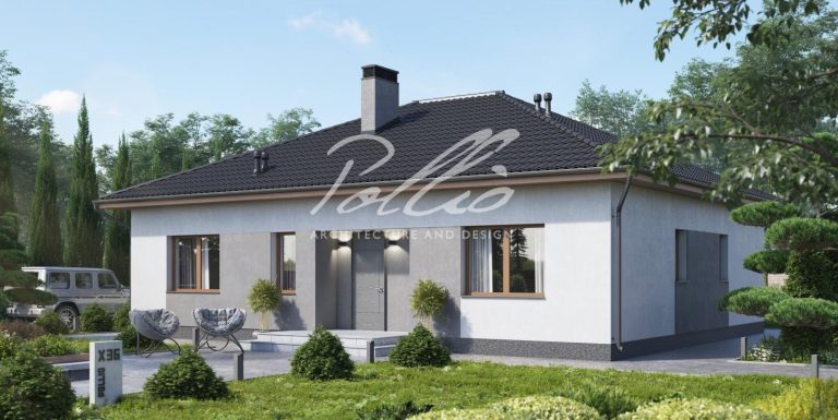 X36 - Projekt małego parterowego domu do 120 m2 z 2 sypialniami, gabinetem i tarasem / 1