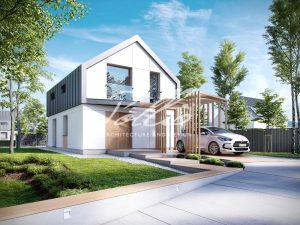 P1 - Projekt domu pasywnego piętrowego 100 m2 z betonu komórkowego z poddaszem użytkowym i 3 sypialniami / 1